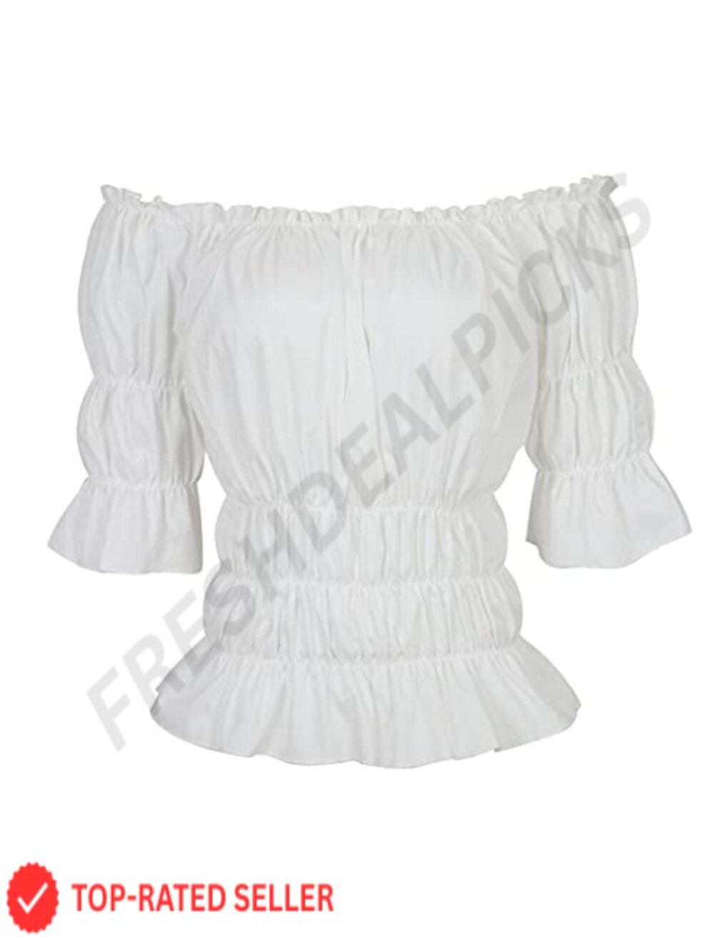 Renaissance Off Shoulder Smocked Peasant Blouse Puff Sleeves